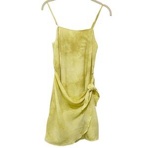 E&M Yellow Spaghetti Strap Mini Dress Small Faux Wrap Skirt Summer Beach